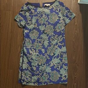 LOFT Blue and Green Floral Mini Dress